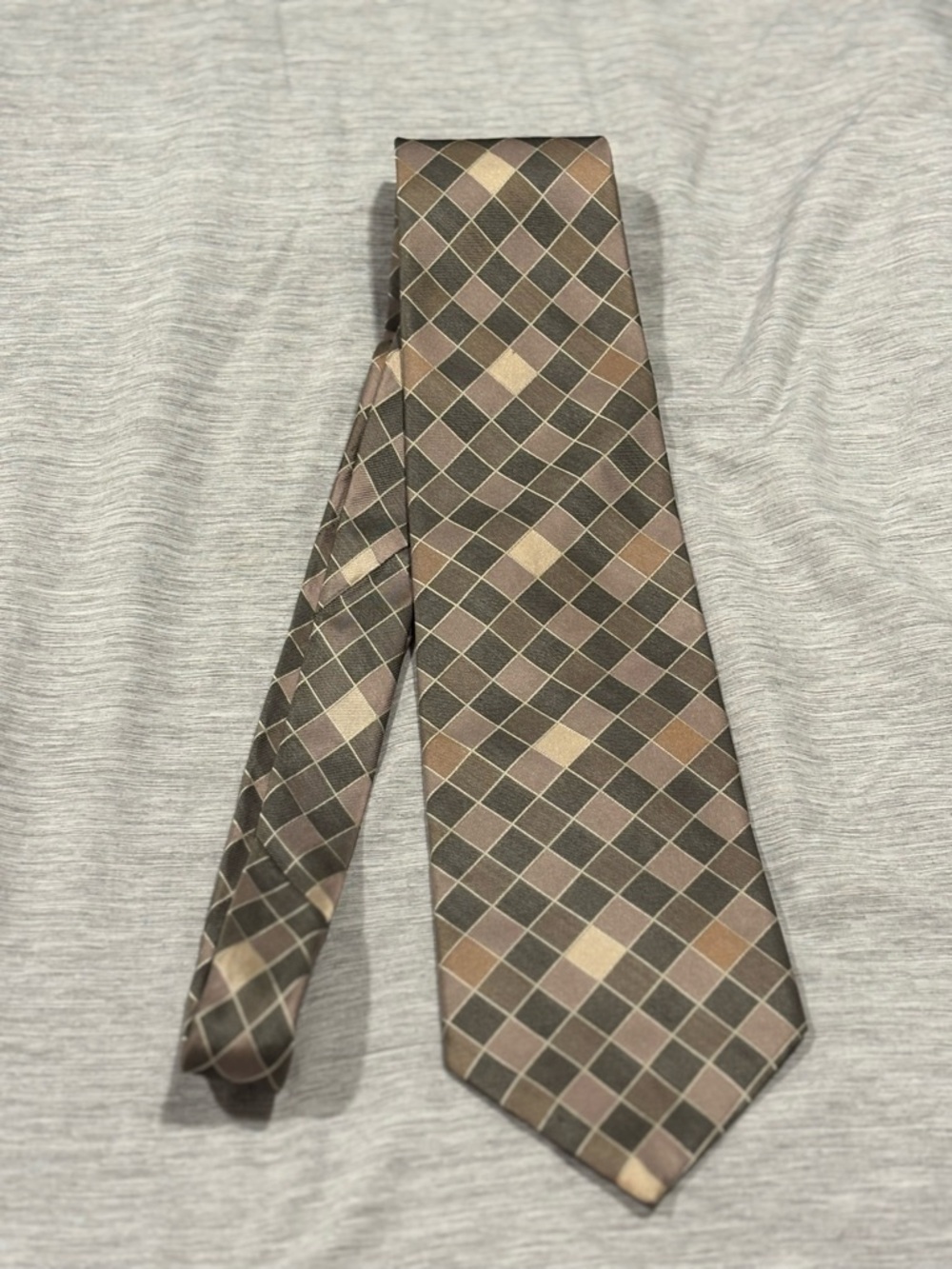 Liz Claiborne Brown, Tan & Cream Checked Silk Tie